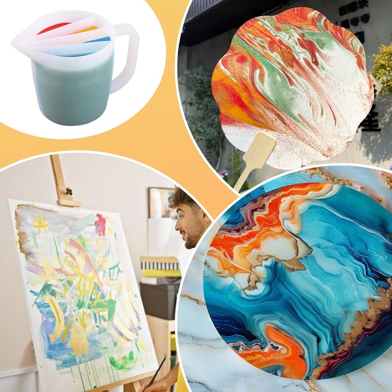 Kunyeah Split Cup with Handle 17OZ/500ML Silicone Cup for Paint Pouring Fluid Art Split Cup Acrylic Paint Pour Cup DIY Making Crafts Supplies Epoxy Resin Art Drawing Accessories (4 Chambers) - Image 4